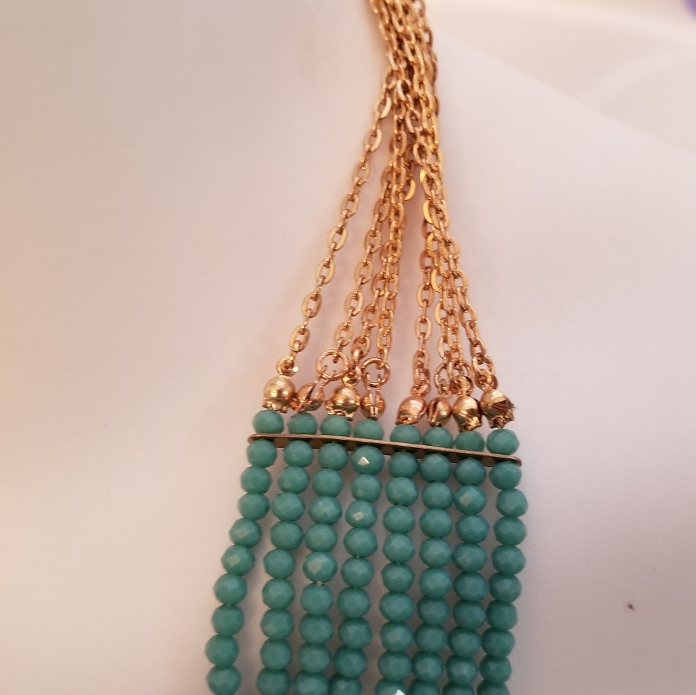Multilayer Beaded Statement Necklace Turquoise Bl… - image 3